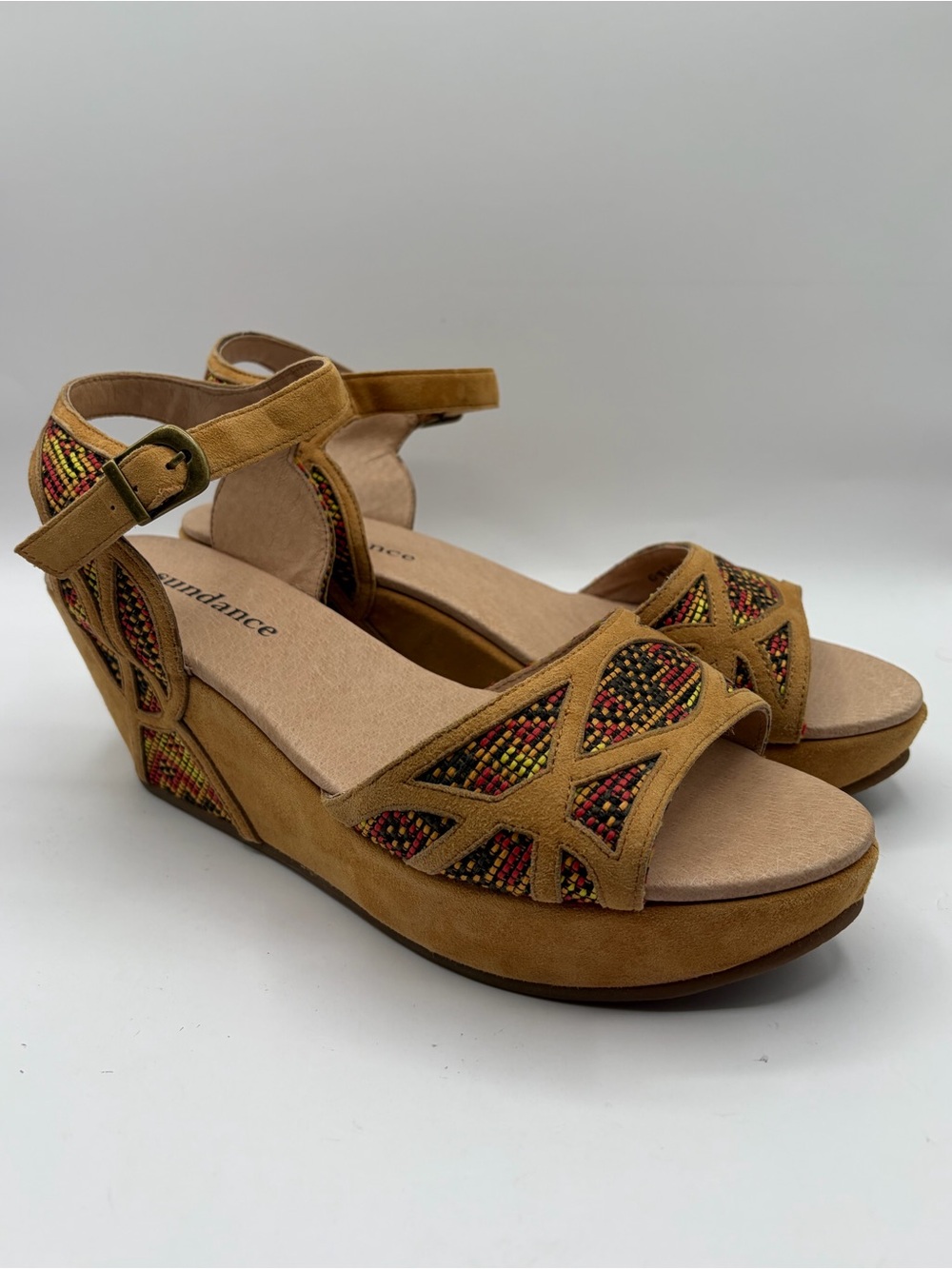 Sundance Beaded Leather Wedge Sandals Size 41 Boho Southwest